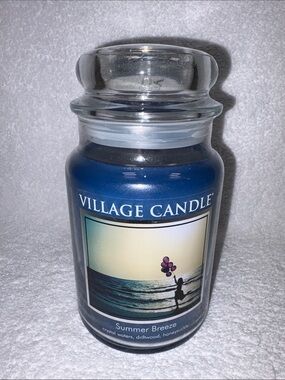 Village candle Summer Breeze Large 2 wick Blue Jar Candle new